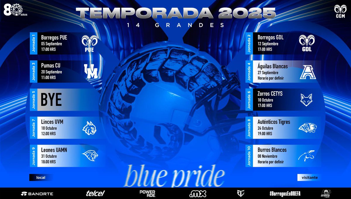 Borregos CCM (@ccm_borregos) on Twitter photo ¡Bienvenida Temporada 2025! 🏈🏈 🔥 🔥
Tenemos calendario de juego rumbo a la temporada de Liga Mayor en ONEFA
Nuestro equipo se está preparando y estaremos listos. Nuestros coaches estarán enfocados.
Así que ¡vamos a hacer que esta temporada 2025 sea inolvidable!
<a href="/Tec_CCM/">Tec Ciudad de México</a> 🏈 ¡Bienvenida Temporada 2025! 🏈🏈 🔥 🔥
Tenemos calendario de juego rumbo a la temporada de Liga Mayor en ONEFA
Nuestro equipo se está preparando y estaremos listos. Nuestros coaches estarán enfocados.
Así que ¡vamos a hacer que esta temporada 2025 sea inolvidable!
<a href="/Tec_CCM/">Tec Ciudad de México</a> 🏈