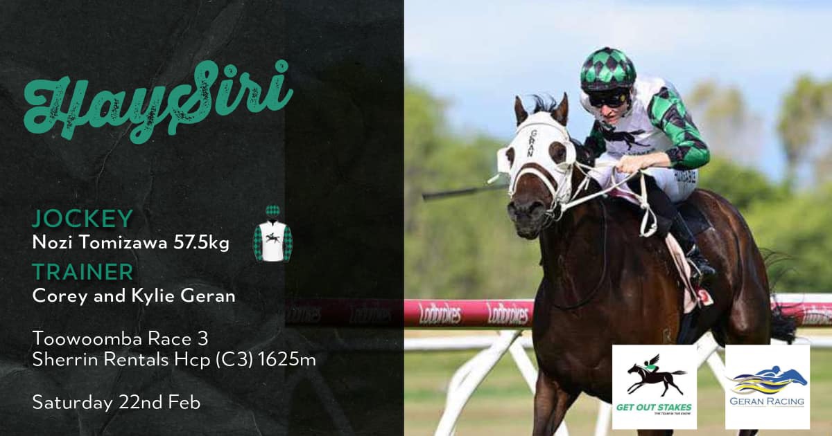The Get Out Stakes silks will be well represented with a great winning chance at Clifford Park this evening 💪 <a href="/shaneciurleo/">Shane Ciurleo</a> <a href="/dizzgardiner7/">Darcy Gardiner</a> <a href="/Biggee1111/">grant</a> <a href="/KevinMaz20/">Kevin John Dwyer</a> <a href="/wilburred/">Bill Francis</a> <a href="/geranracing/">Corey Geran</a> <a href="/wyandrahornet/">Moodsmail</a>