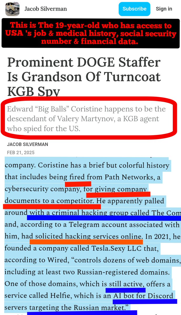 Posting this to congressman, senators, and reporters is probably going to put a target on my back.... Then again I didn't investigate and write it. 

#ImpeachTrump #STOPmusk