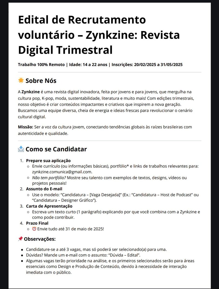 userdasofs's tweet image. Oportunidade aberta! Pode servir como hobbie ou para colocar no currículo

Mais informações aqui: zynk.godaddysites.com