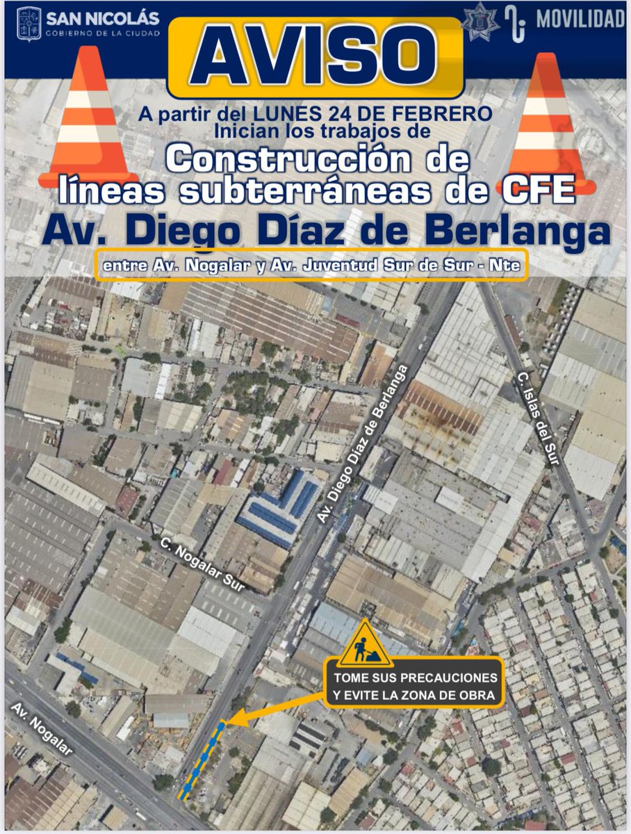 MovilidadSN's tweet photo. #InformeVial Les informamos del Cierre Vial a partir del lunes 24 de febrero en la Av. Diego Díaz de Sur a Norte de Nogalar hacia Islas del sur.
🚧 Respete los señalamientos
⚠️ Precaución al circular por la zona
👮♂️🚔 https://t.co/oeXTw1g6ba