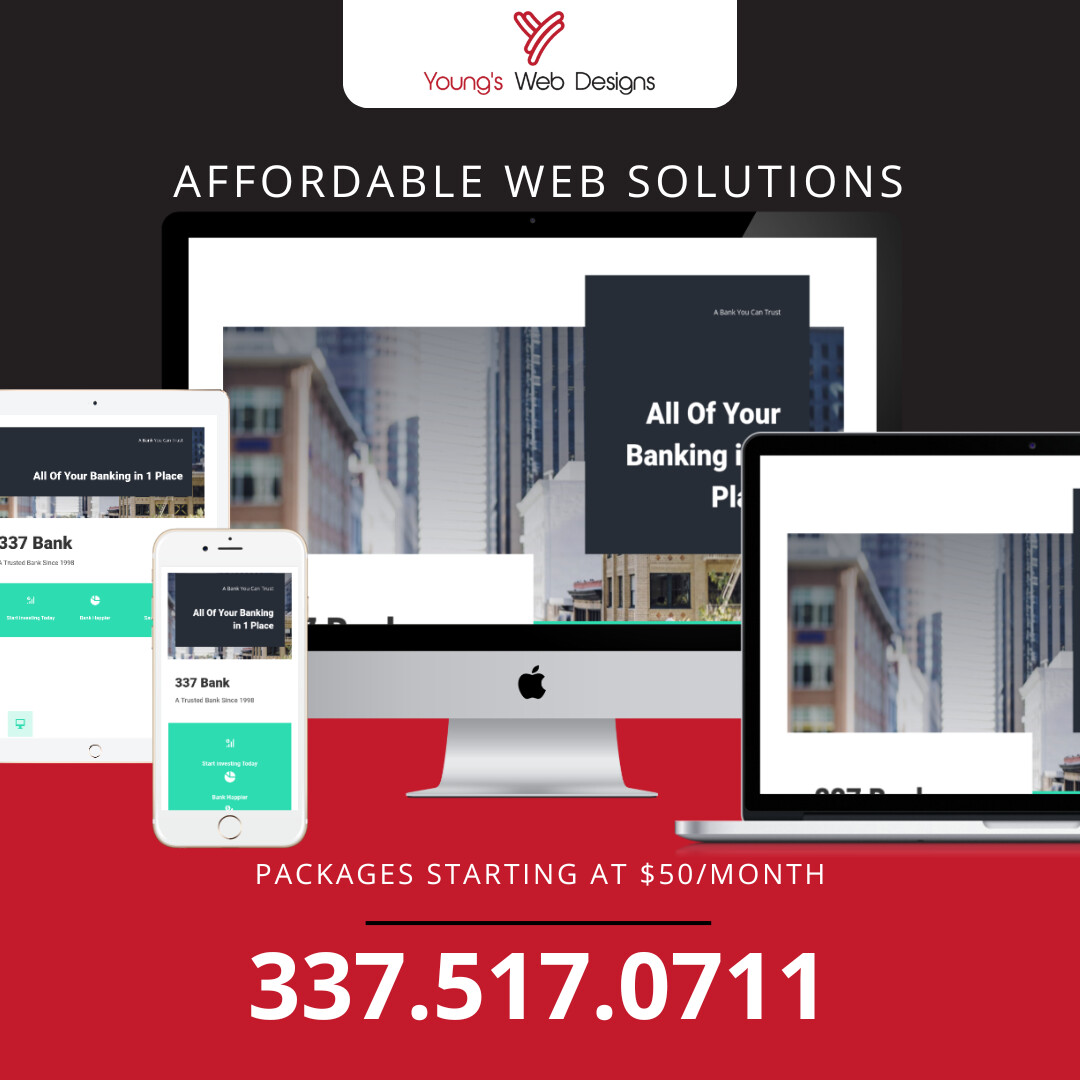 YoungsWebDesign's tweet image. Our Small Business Website Packages start at just $50/month! 🚀
📞 Call Clay Young at 337-517-0711 today to get started! See our work at youngswebdesigns.com!
#WebDesignForSmallBusiness #OnlineSuccess #SEOHelp #DigitalMarketing #YoungsWebDesigns