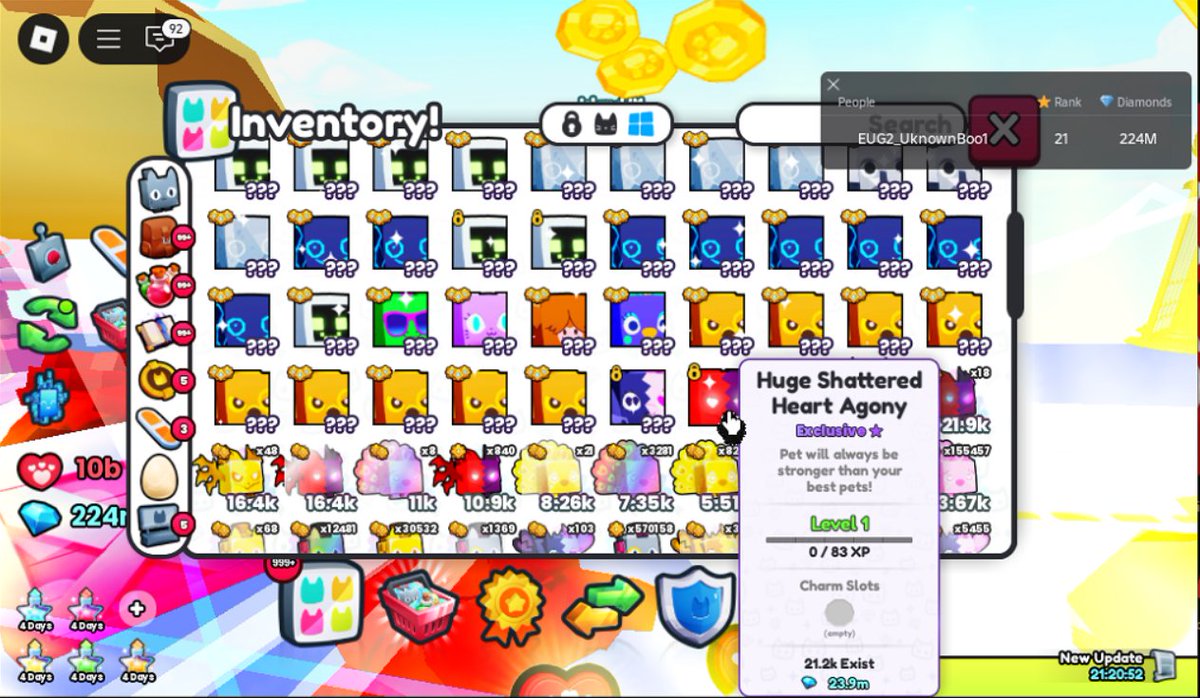 EugamusOrig2's tweet photo. Good morning to all!!! 🌅

Yay! I hatch 2 huge pets done by my alt account #Uknownboo1! My very first Huge Shattered Heart Agony and a Huge Heartbreaker Fairy! Same did the rebirth 1 and has a pure luck too. :O

#Ps99 #F2PLuck https://t.co/GTLdEcMaMP