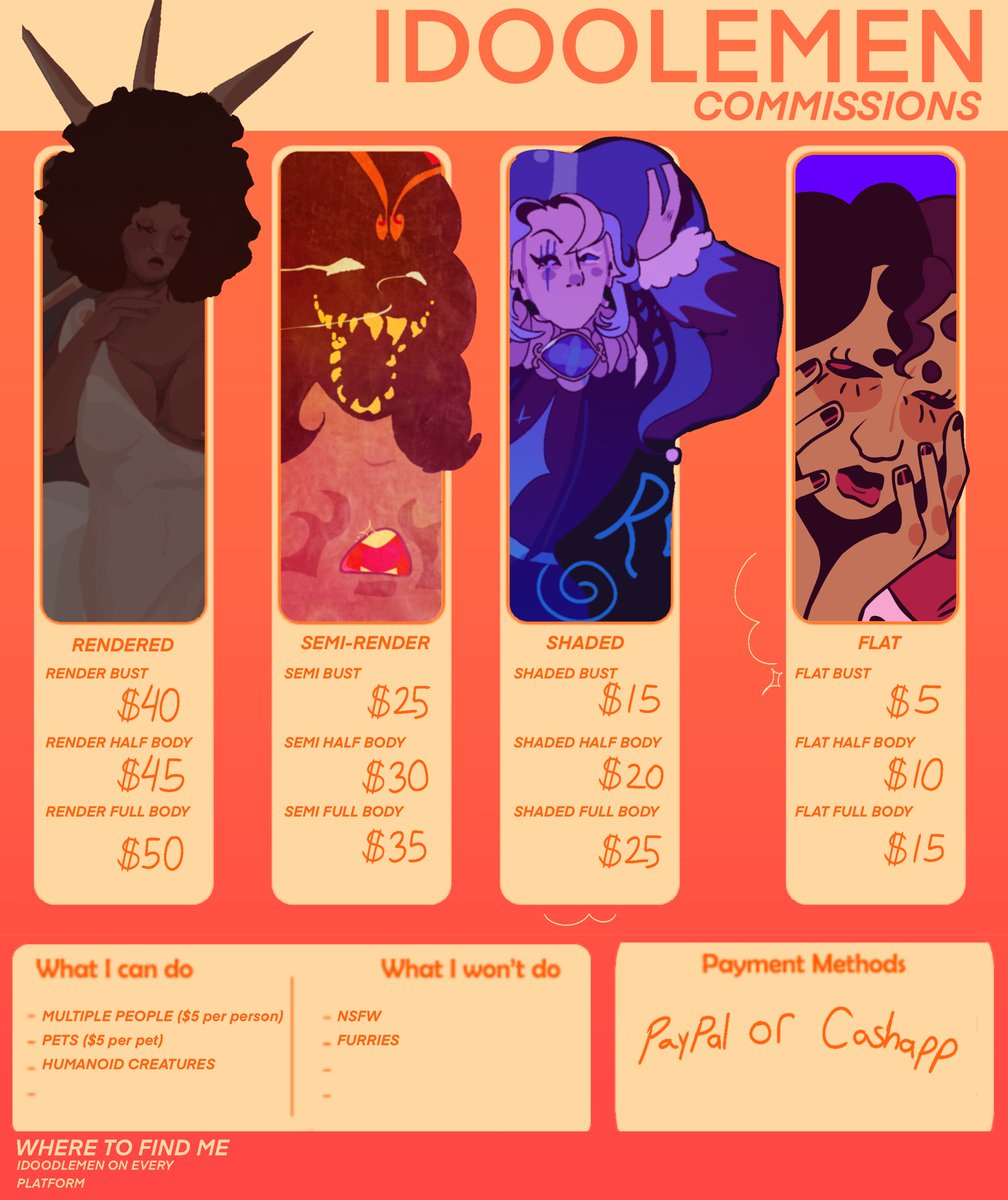 IDOODLEMEN's tweet image. New Updates Comms Sheet.
#commissionsopen #ArtistsOnTwitter #Commission