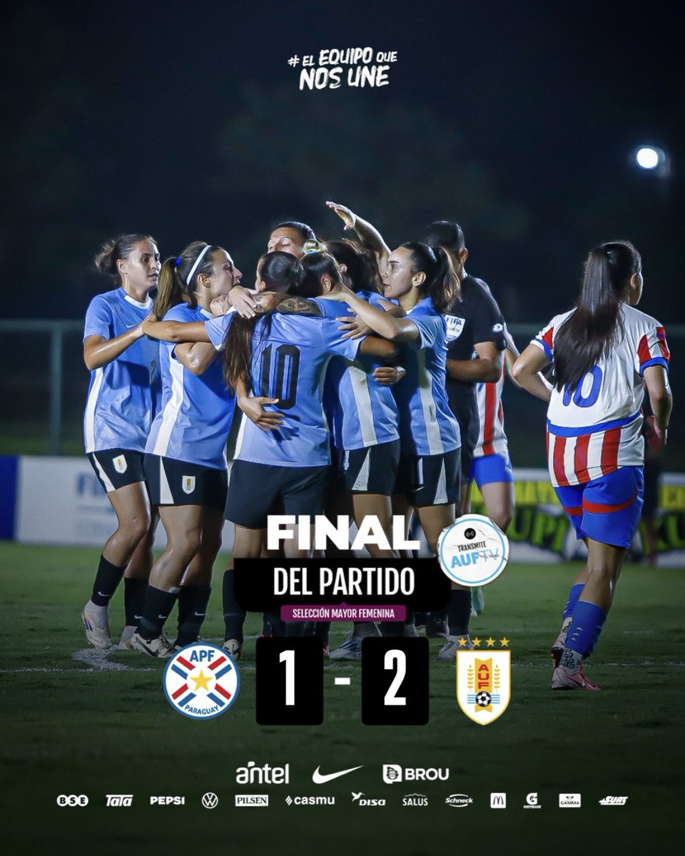 😍 ¡𝗚𝗔𝗡𝗢́ 𝗨𝗥𝗨𝗚𝗨𝗔𝗬!

Paraguay 🇵🇾 1-2 🇺🇾 Uruguay 

⚽️ 27' Alaides Paz (U)
⚽️ 40' Daysy Bareiro (P)
⚽️ 72' Belén Aquino (U)

📌 Fecha FIFA

#ElEquipoQueNosUne