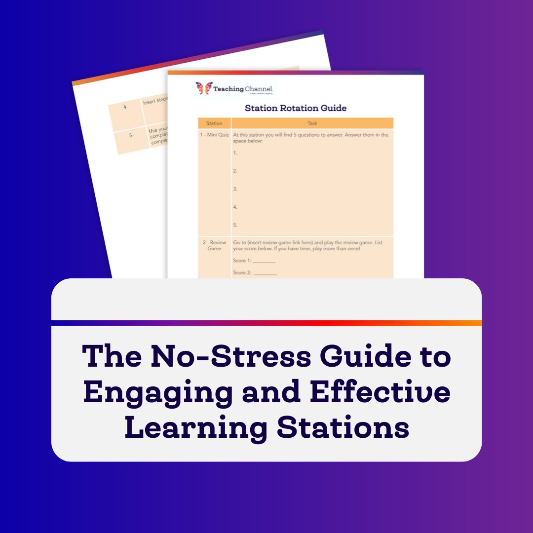 TeachingChannel's tweet image. Have no time to create a station rotation guide from scratch?

Check out this no-stress guide for engaging and effective learning stations for your students: teachingchannel.com/k12-hub/downlo….

#teacherresources #lessonplan