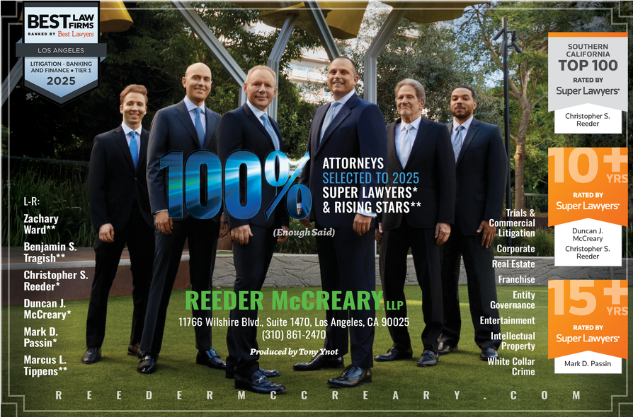 ReederLLP's tweet photo. Thanks to all our clients and friends, Chris has once again been selected to the 2025 Southern California Super Lawyers® Top 100 List; Duncan and Mark have been selected as 2025 Southern California Super Lawyers®; and Ben, Marcus, and Zach have each been named Rising Stars! https://t.co/EzGar60ZHj