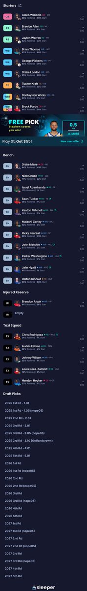 I have the 1.01 already and I would be trading for #Eagles Hurts. Moving back in both rounds 1.05 to 1.08 and 2.01 to 2.10z thoughts? He wants Purdy in the deal too. 1 PPR super flex. #DynastyFootball