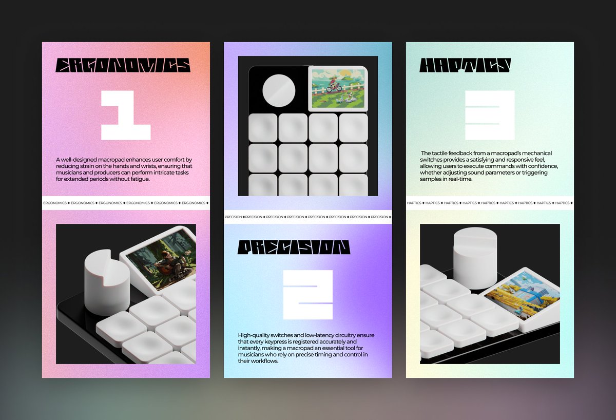 Azhilus's tweet image. I&apos;ve been experimenting with gradients and layouts. What do you think of this one? #Design #Macropad #Gradients