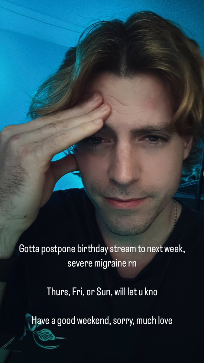 tjsmith's tweet image. Gonna have to postpone the birthday stream to next week, sorry, got a migraine that’s playing DDR on my forehead rn

Thurs, Fri, or Sun, will let u know

Have a good weekend, much love