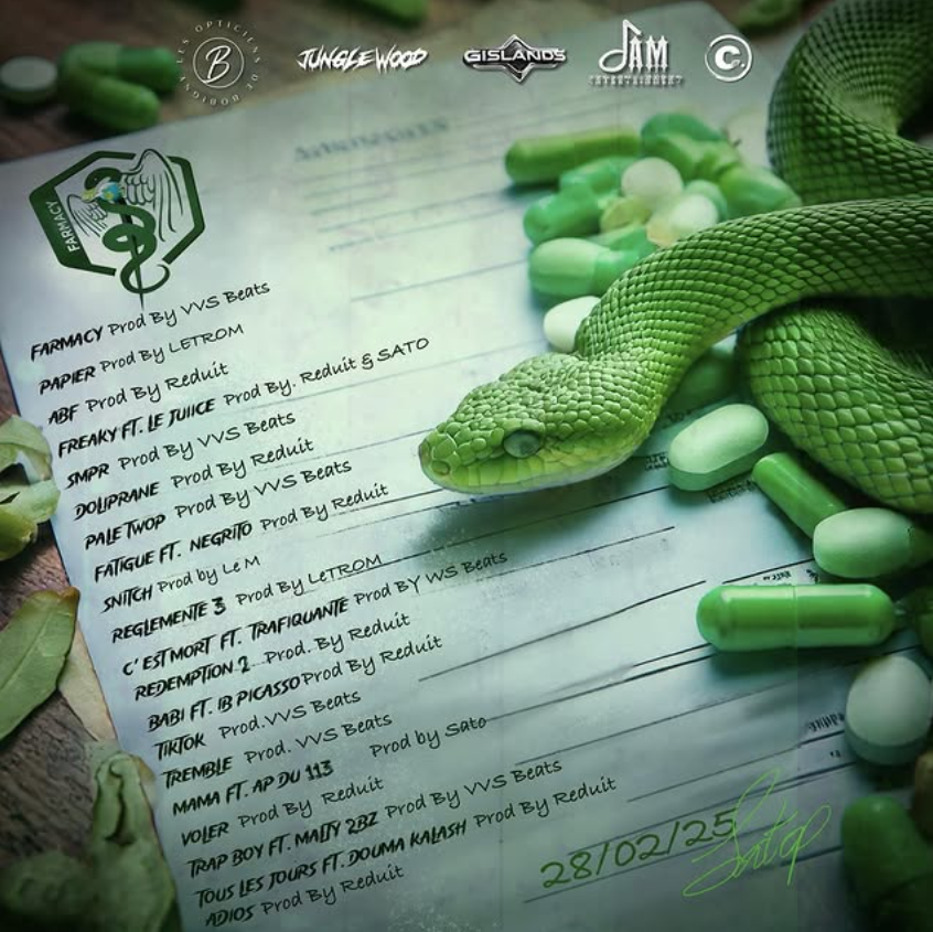 #TRACKLIST : Découvre la tracklist du projet "Farmacy" de Latop à paraître le 28 Février !
Feats : <a href="/malty2bz/">malty 2bz</a> , <a href="/Negrito190/">NEGRI 💿</a> , <a href="/APDU113/">🅰️🅿️🔳LALAVERIE</a> , <a href="/Lejuiicemusic/">TRAP MAMA 🥷🏾</a> , <a href="/TrafiquinteO/">Trafiquinté Officiel</a> &amp; <a href="/DOUMAKALASH5/">Douma kalash Officiel</a> 
<a href="/Latop0/">Caliente disponible partout</a>