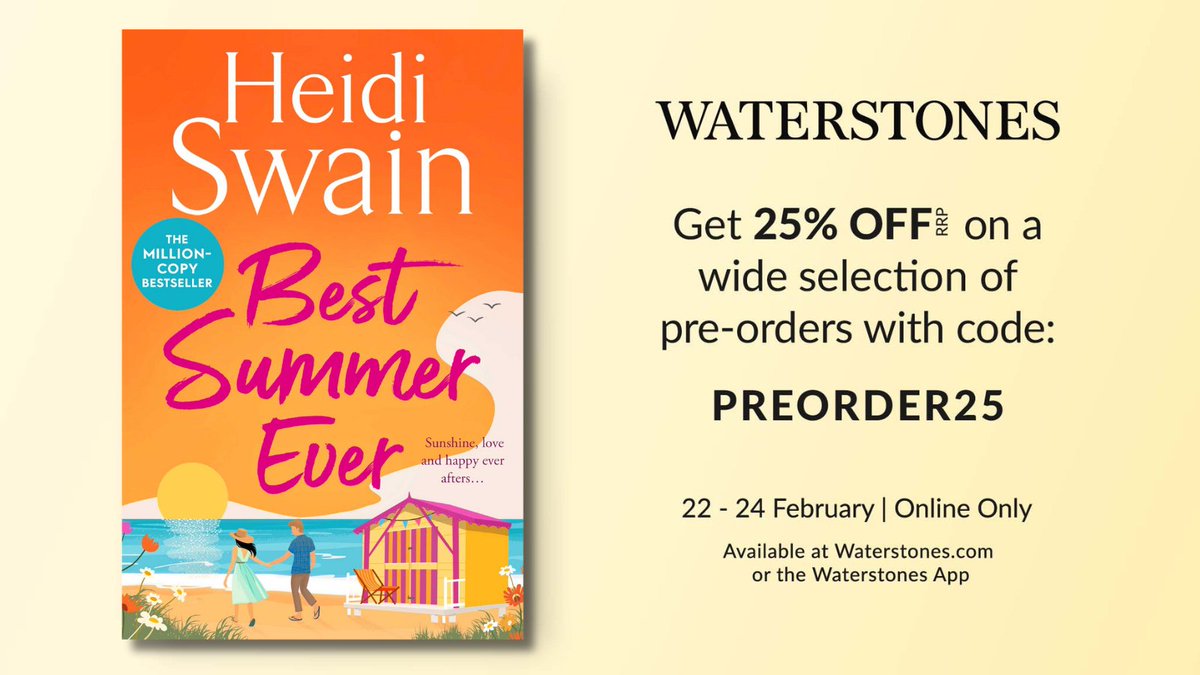 BookMinxSJV's tweet photo. For the FIRST TIME EVER, @Waterstones are running a #WPreorder 25% off RRP promotion on a great range of hand selected forthcoming books to help us sort our TBR piles!
Excited to share that @Heidi_Swain #BestSummerEver is included!
#PREORDER25 https://t.co/mUXQvnVfQb