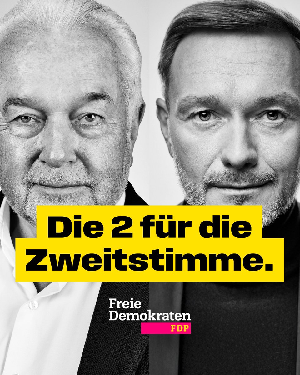 Wir wollen nicht nur einen Kanzlerwechsel, sondern einen Politikwechsel für Deutschland. Dafür braucht es eine starke FDP – mit Christian Lindner und Wolfgang Kubicki. Deshalb am 23.02. FDP wählen. #jetztFDP