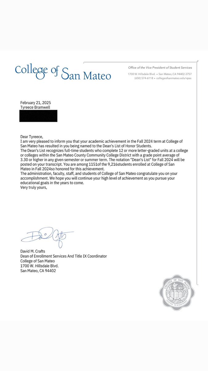 TyreeceBramwell's tweet photo. Blessed to have received Dean’s List this past semester! 👨‍🎓 @CoachDovey @coachTcsm @CoachJPollak https://t.co/2M9DIsmtWC
