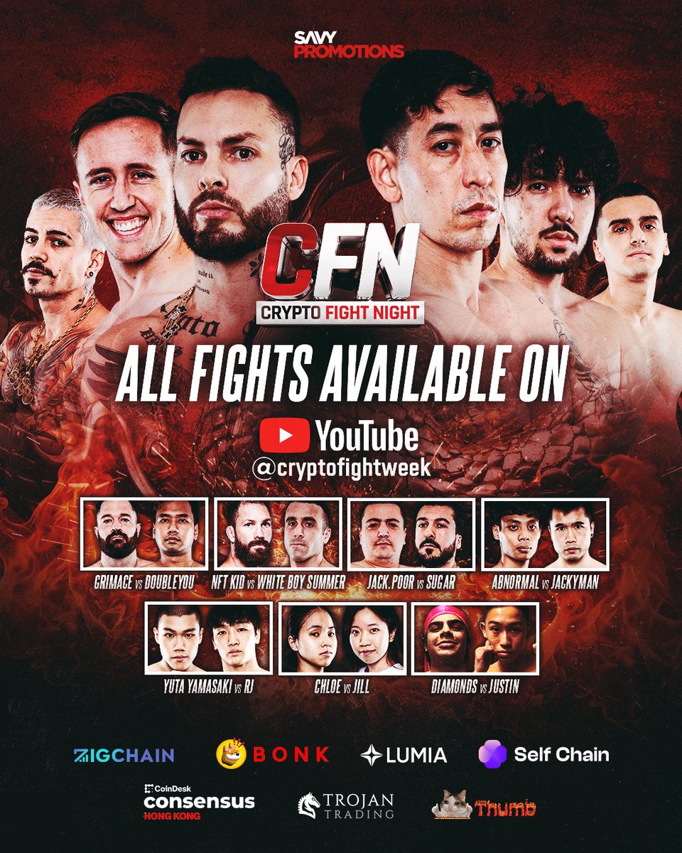 ＣＦＮ ＨＯＮＧ ＫＯＮＧ: 𝐅𝐔𝐋𝐋 𝐅𝐈𝐆𝐇𝐓 𝐂𝐀𝐑𝐃 𝐀𝐕𝐀𝐈𝐋𝐀𝐁𝐋𝐄 𝐓𝐎  𝐖𝐀𝐓𝐂𝐇 𝐎𝐍 𝐘𝐎𝐔𝐓𝐔𝐁𝐄 📺 @crypto_bitlord7 vs @koreanjewcrypto  @My_Mate_Nate vs @dawoodsavage @Biel vs @elliotlfg @grimace85 vs  @DoubleyouW3 @kokid951 vs ...