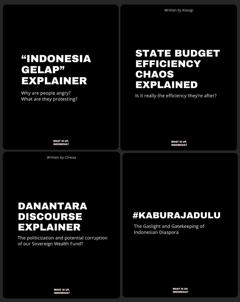 #DARKINDONESIA PROTEST EXPLAINERS FOR ENGLISH SPEAKERS

The WIUI team has created 4 posts trying to explain the demands, issues, and nuances of #IndonesiaGelap protest that is currently erupting.
