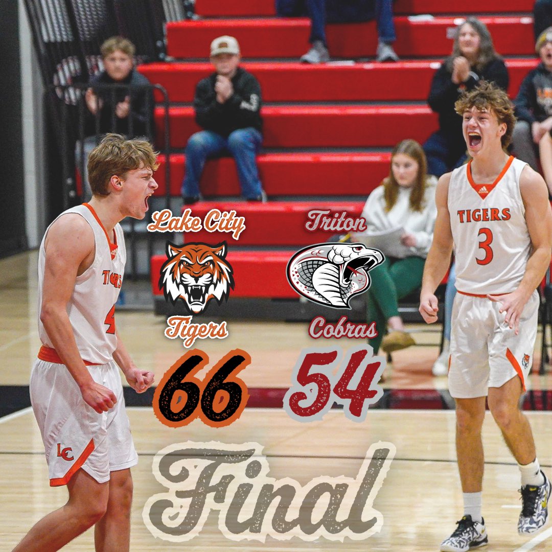 lakecitybb's tweet photo. FINAL | Lake City 66, Triton 54

Gavyn Lorenson had 25 points and Josh Wohlers had 20 as the Tigers close the regular season on a four-game winning streak. 

Alec McElmury added eight points for Lake City who is now 16-9. https://t.co/bg3VpUrRvY