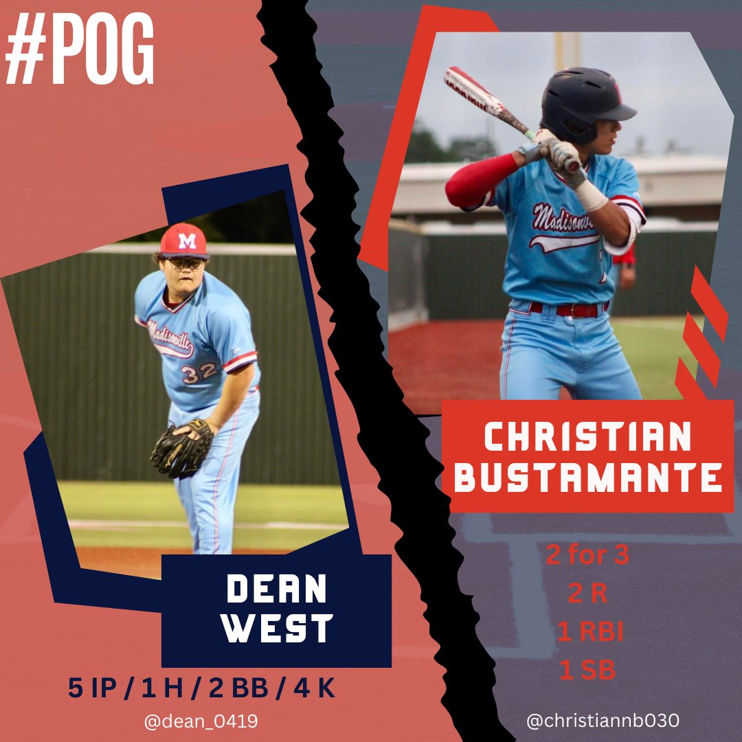 MCISDBaseball's tweet photo. Team win deserves some dual POG action!

The Seniors stepped up today!
@Dean_0419 and @christiannb030 

#DICE https://t.co/6aD5df1yqU