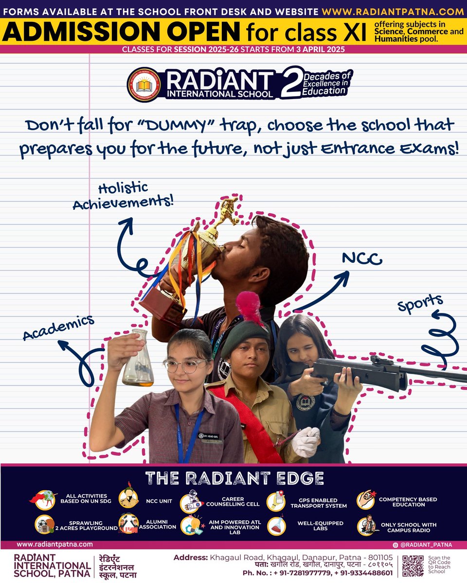 Unlock Your Future with Radiant!

Join us for an enriching journey with expert faculty, modern facilities, and holistic development. 

Secure your seat today!

Admissions Open for Class XI at #TheSchoolthatCares