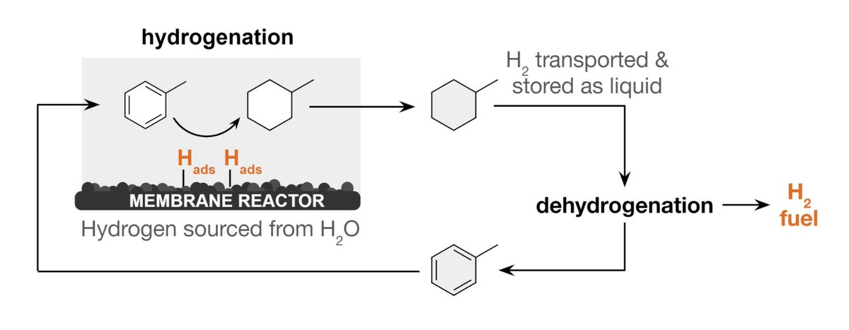 Out in <a href="/ACSEnergyLett/">ACSEnergyLett</a> - electrochemical hydrogenation of toluene without hydrogen gas. By using a membrane reactor we can hydrogenate neat toluene, a liquid organic hydrogen carrier, overcoming major solubility and separation issues. bit.ly/4kdB1Xd