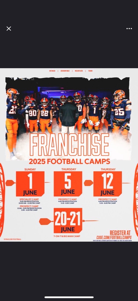 thank you <a href="/allpraisesdue7/">Stack Williams</a> <a href="/CuseFootball/">Syracuse Football</a> for the camp invite, ready to compete