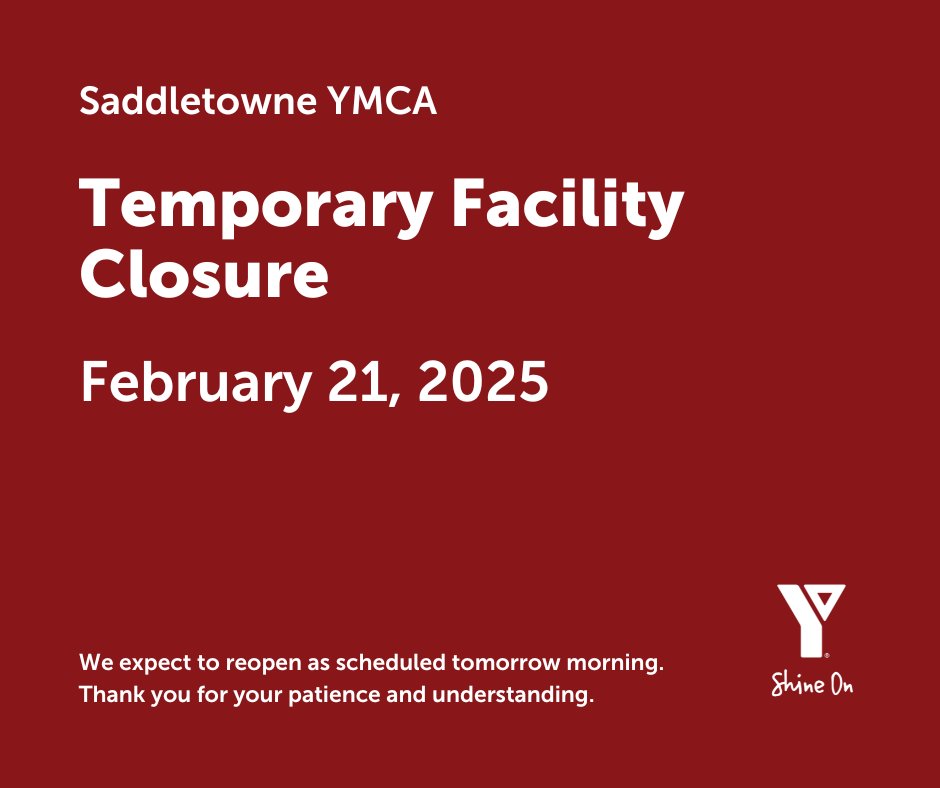 Please note that Saddletowne YMCA will be closed for the remainder of the evening. We expect to reopen tomorrow morning as scheduled.

Thank you for your understanding and patience.
