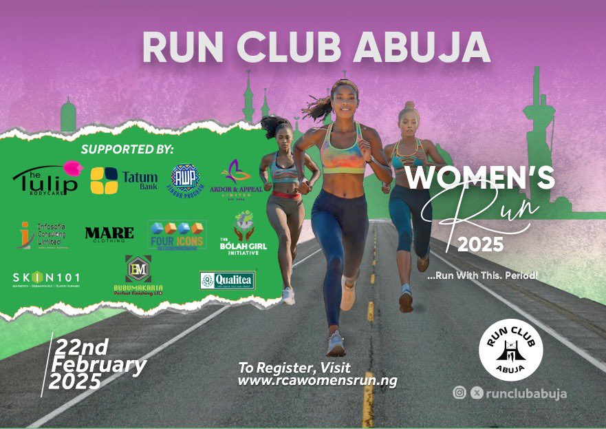 Women of Abuja…….Go!!!!

The D-Day is here, the day we’ve all been waiting for is here and in 3 hours the Abuja Women’s run will begin. 
Get fully kitted and let’s run with this…..Period! 💃🥳🥳🎉🎉 #RCAWR2025