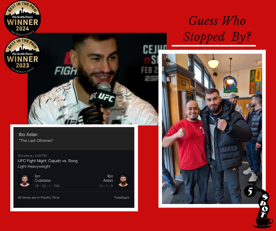 5spotseattle's tweet photo. The next time you have a major fight do what Ibo did. Come to the 5 Spot and load up on waffles. It's a guaranteed success formula.
Wishing the best of luck to Ibo Aslan in his fight tomorrow! 🥊💪 You've got this! Let's show them what you're made of! 
#pnweats #IboAslan https://t.co/v3C98sX3XG