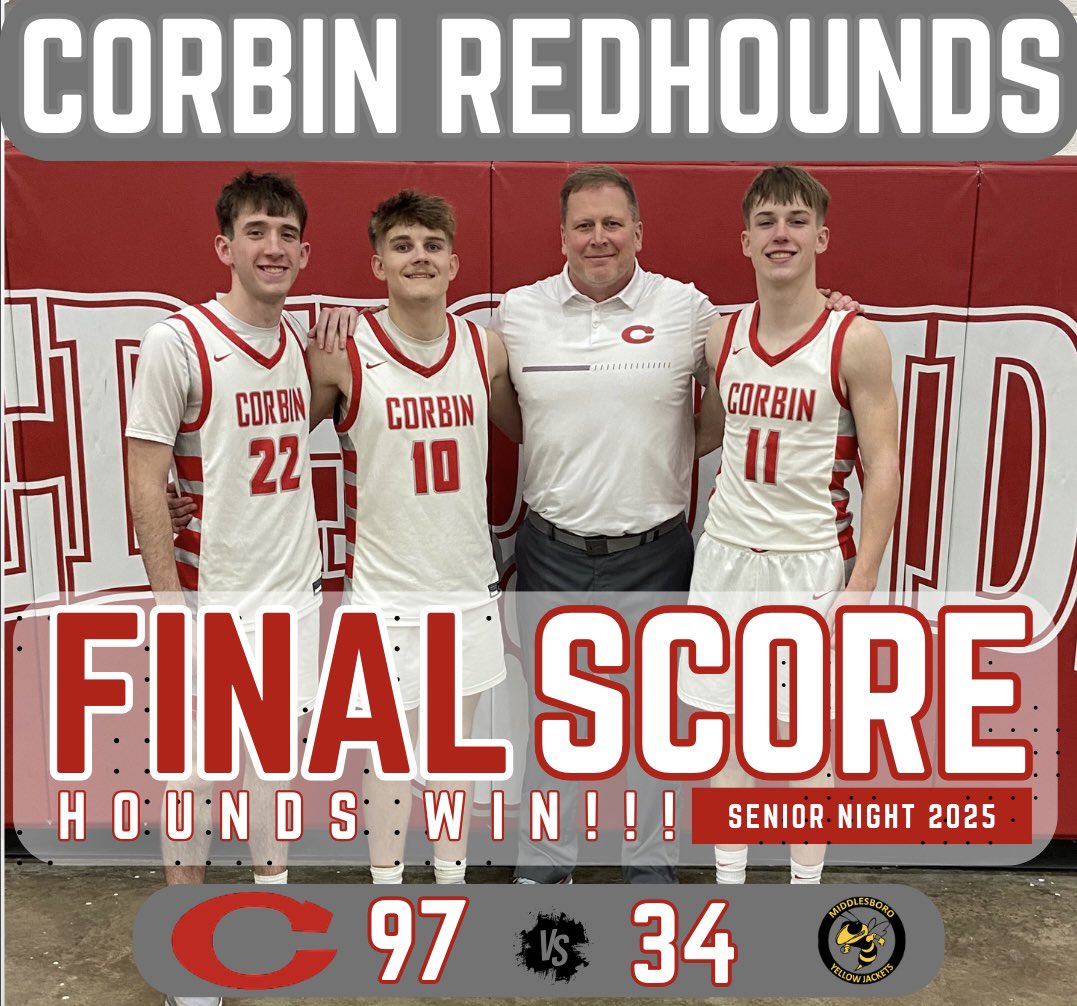 RedhoundHoops's tweet image. The Hounds celebrate their seniors in impressive fashion!! Corbin 97 Middlesboro 34!! #GoHounds
