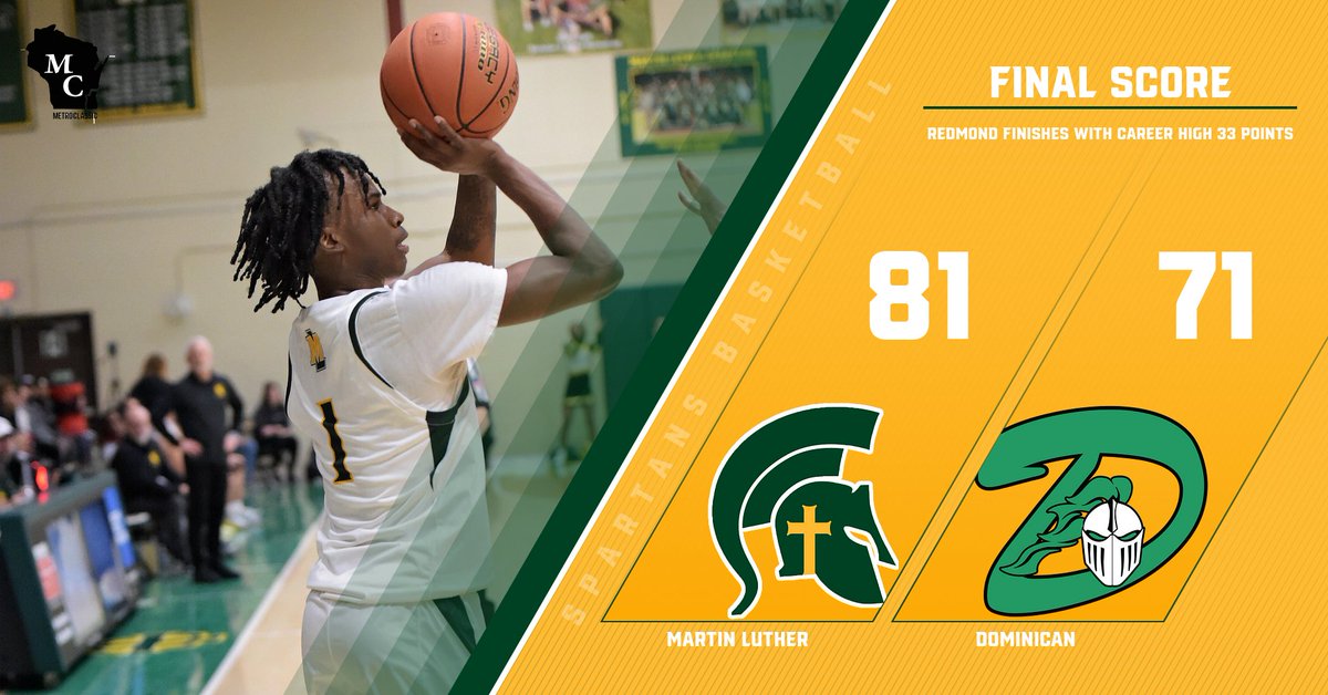 Damariye Redmond @mariye1 leads the Spartans to victory over @metroclassic1 rival Dominican with a career high 33 points and 7 threes! @martinlutherhsboysbasketball @MLspartanhoops @martinlutherhs @wisbbyearbook