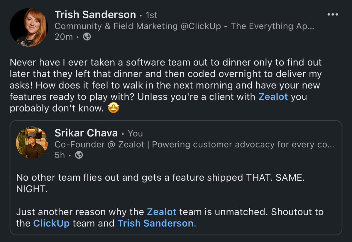 srikxr's tweet image. Average customer experience over at @joinzealot…
Anyone else want to take this offer up?
@clickup