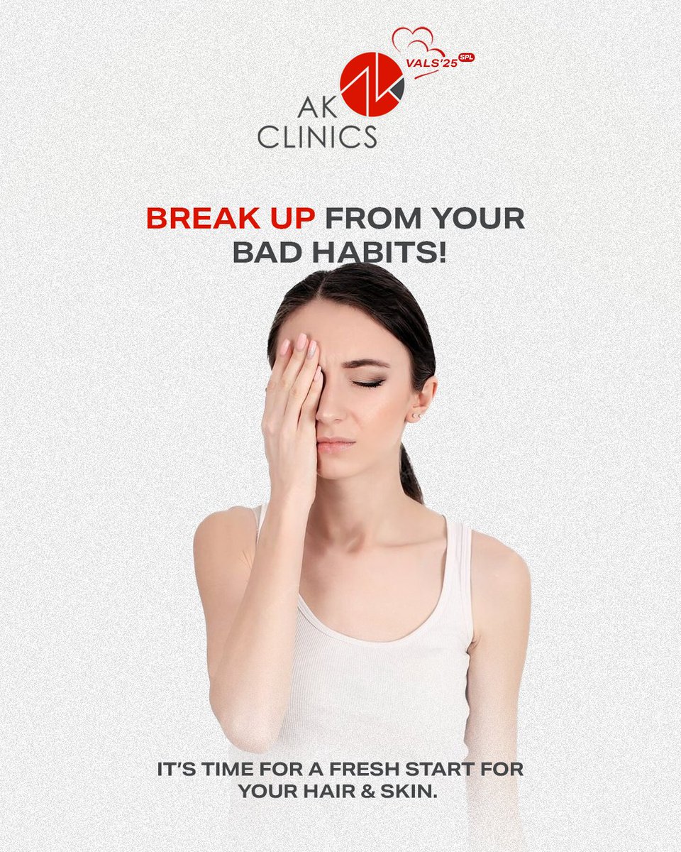 AKClinics's tweet photo. 💔 Break Up from Your Bad Habits &amp; Glow Up! ✨

Your hair &amp; skin deserve better! It’s time to let go of the habits holding you back and start fresh.
#GlowUp #HealthyHair #ClearSkin #BreakUpWithBadHabits #AKClinics #SkincareRoutine #HairCareTips #SPFIsBae #GoodHairDay https://t.co/qOlkoIRNVt