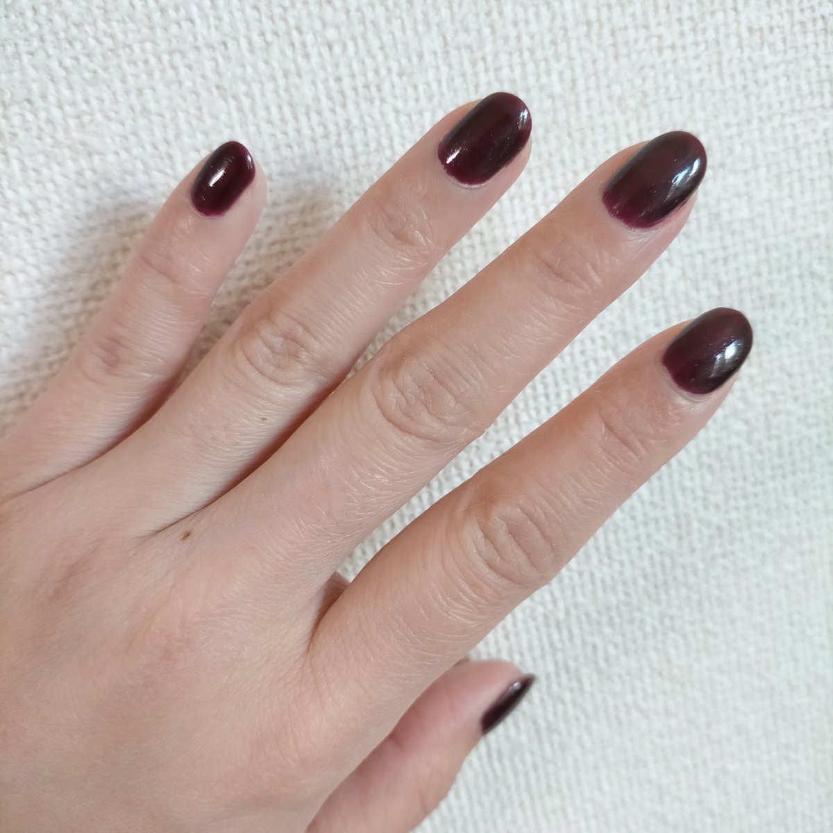 hachi_nail's tweet photo. ＃パラドゥ
RD10 フローズンベリー

ディープなボルドー？ワイン？カラー
秋冬に塗りたくなる色味

小指ぶつけて爪折れちゃったのでショートネイルに

ボトルだと青ラメがすごく綺麗なんですが、自爪に塗った後は控えめ https://t.co/tBXcLiJsvp