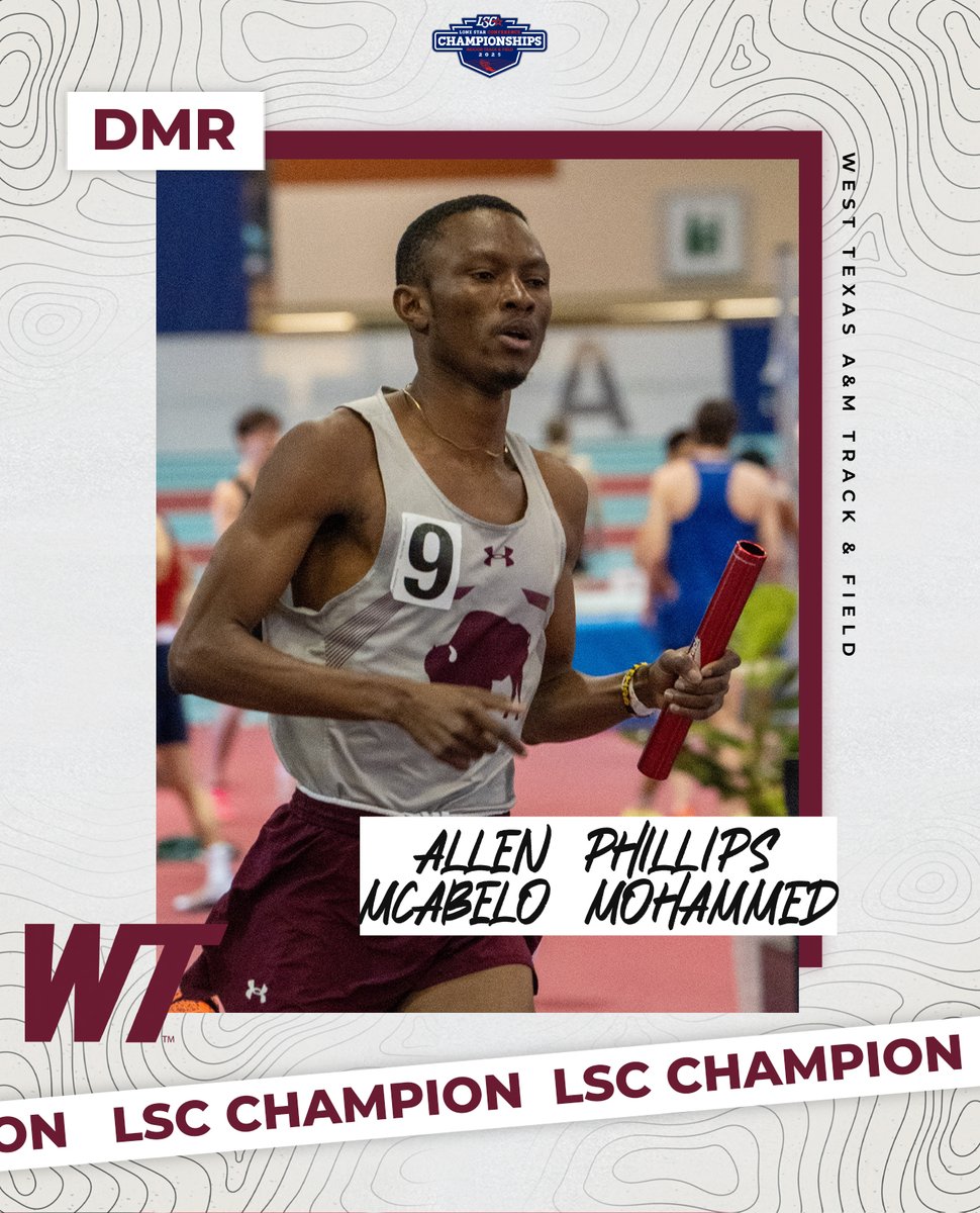 WTAMU_XCTF's tweet photo. DMR | The Buffs close out the night with a new LSC Indoor Championship record in the men’s DMR (Calvin Allen, Jamill Phillips, Prince Mcabelo, Aziz Mohammed) with a time of 9:56.75 to win 🥇

#BuffNation | #LSCitf https://t.co/CqhRg5LZrl