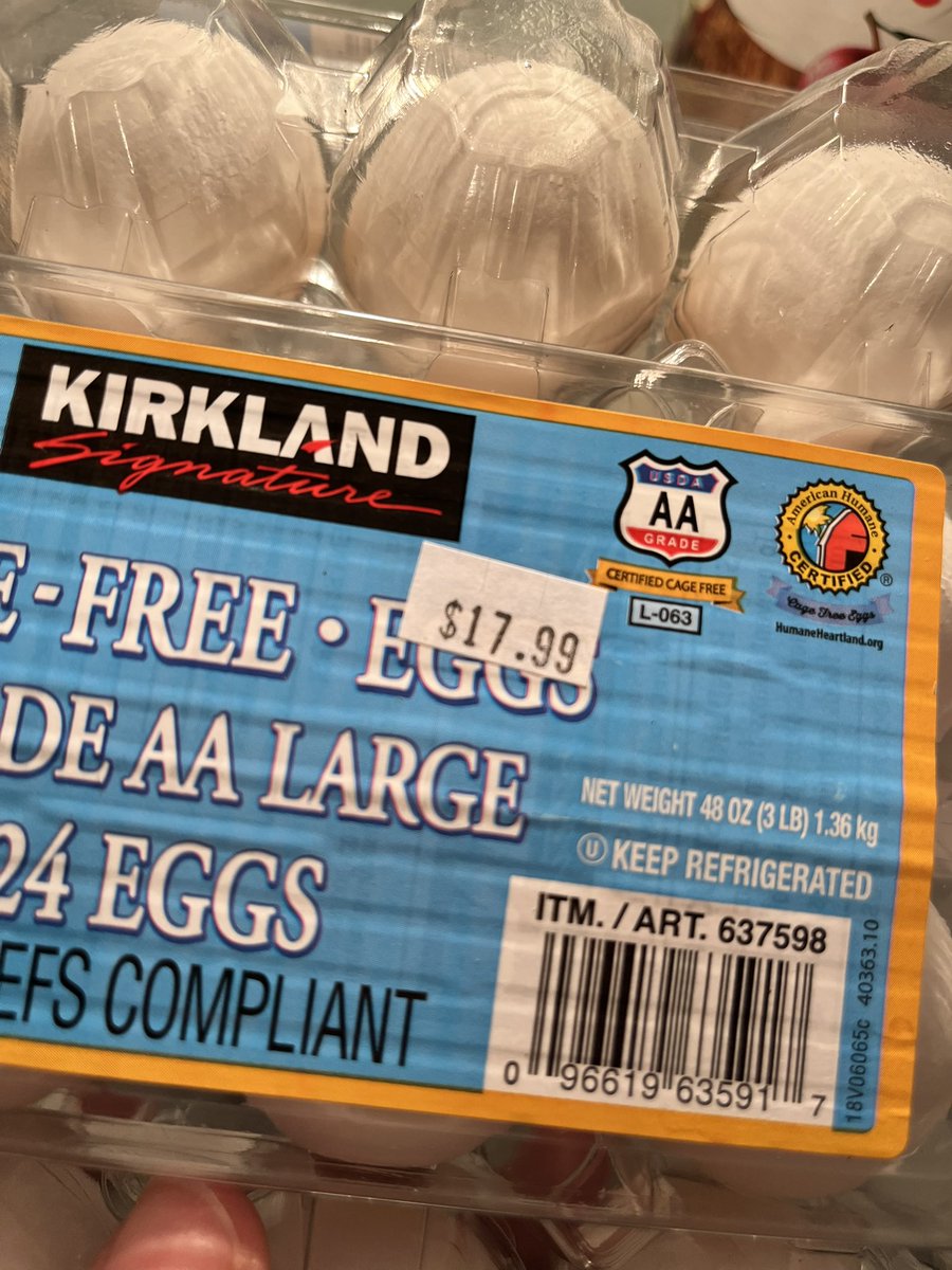 thatchickfromca's tweet photo. @BryceMLipscomb California here: $17.99 for 1.5DZ 😳even at a convenience store they were less than $10 before this “egg shortage” https://t.co/sXpNpR597H
