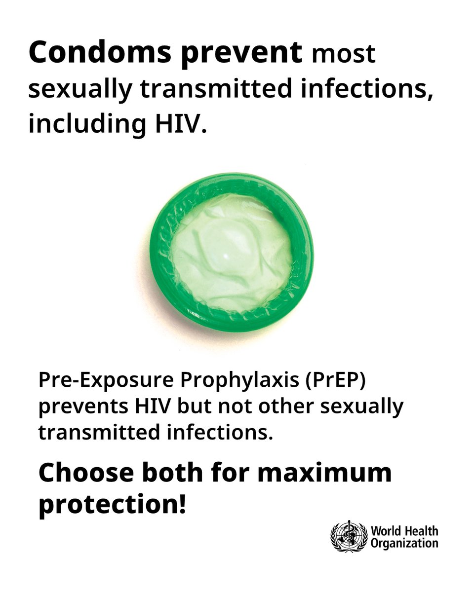 #Condoms prevent most sexually transmitted infections, including HIV.    

Pre-Exposure Prophylaxis (PrEP) prevents #HIV but not other sexually transmitted infections.   

Choose both for maximum protection!