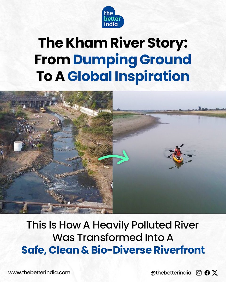 The Better India (@thebetterindia) on Twitter photo Once a lifeline for Chhatrapati Sambhajinagar, the Kham River had turned into a toxic, garbage-filled drain—forgotten and abandoned.
But against all odds, a community-led movement stepped in to restore its lost glory!
<a href="/EcosattvaStore/">The Ecosattva Store</a>
#KhamRiver #RiverRestoration Once a lifeline for Chhatrapati Sambhajinagar, the Kham River had turned into a toxic, garbage-filled drain—forgotten and abandoned.
But against all odds, a community-led movement stepped in to restore its lost glory!
<a href="/EcosattvaStore/">The Ecosattva Store</a>
#KhamRiver #RiverRestoration
