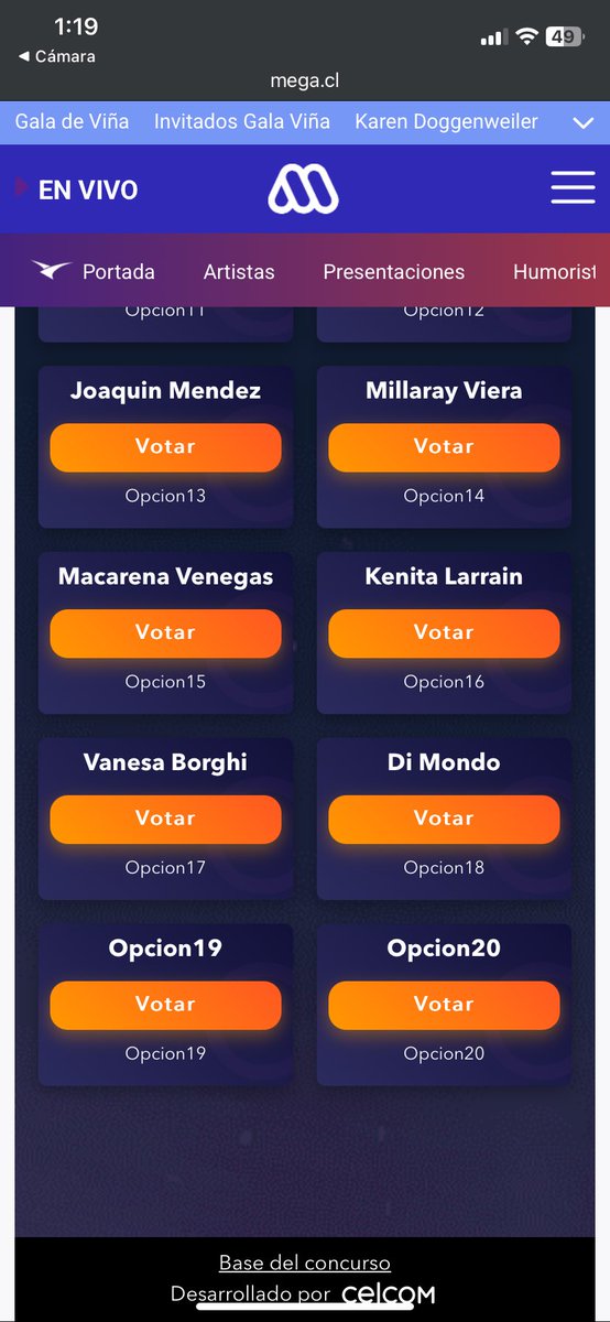sGarcito's tweet photo. Como se puede votar en la gala?? Que onda las ultimas dos opciones???  @Mega  #GalaVina2025 https://t.co/gMSvPe7MKw
