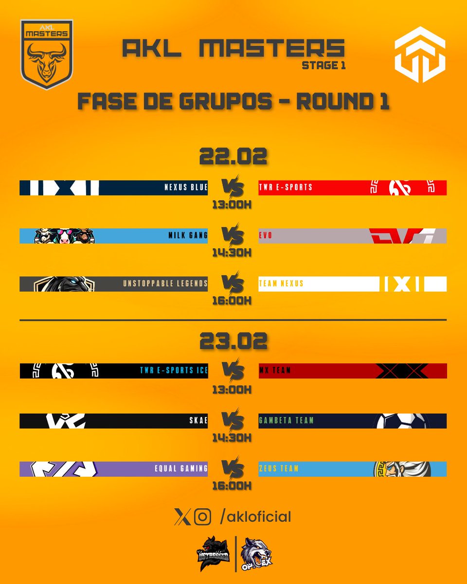 🔥 Opening Weekend da AKL Masters! 🔥

Os primeiros confrontos já estão definidos! 

💀⚔️ Quem começa com o pé direito nessa caminhada rumo à glória? 👀🏆

Marquem seus favoritos e façam suas apostas! 🎯