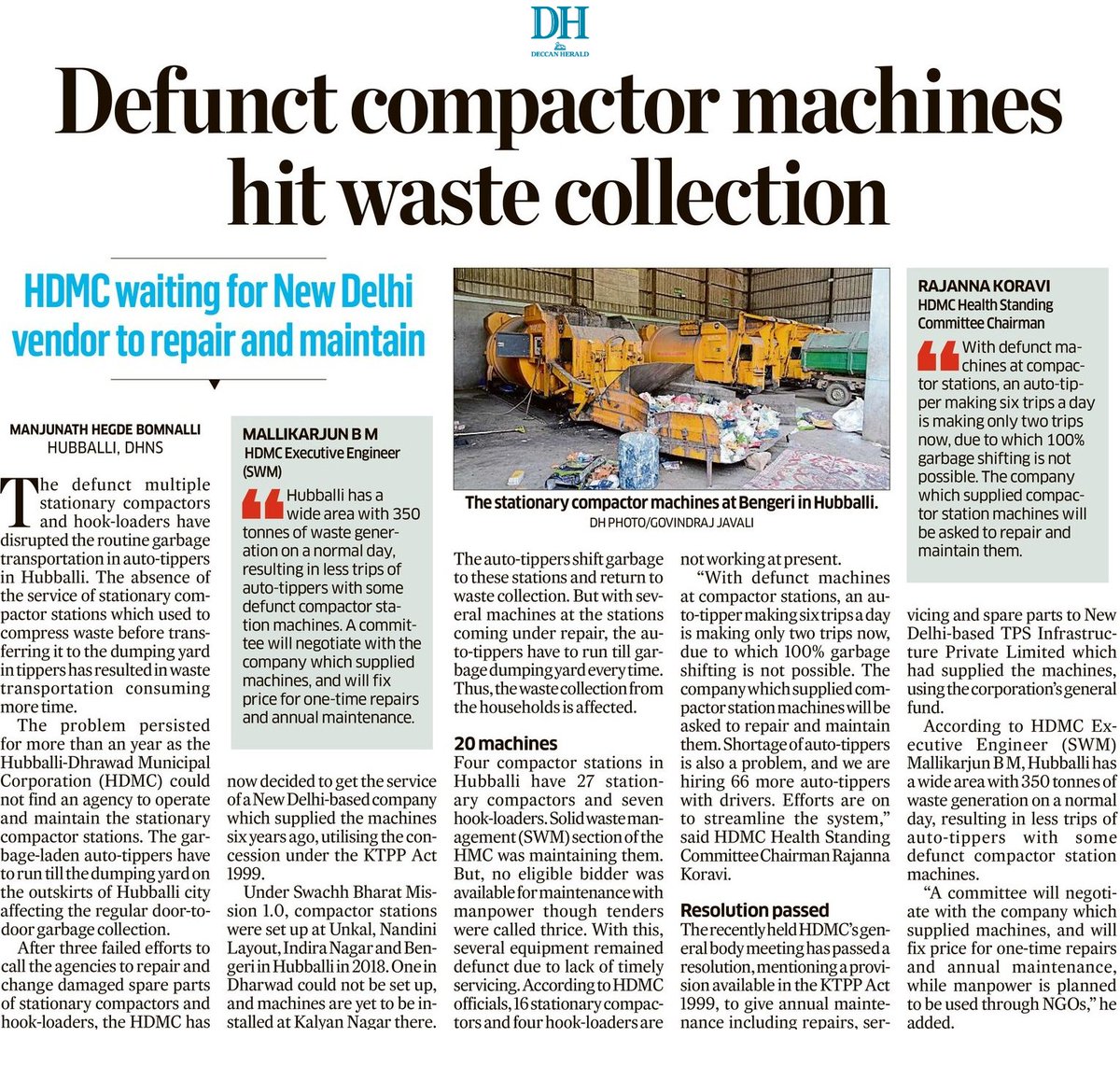 Majority of stationary compactors, hook-loaders defunct

Long wait for repairs. Adverse impact on daily #WasteCollection

Less trips by auto-tippers

#Hubballi #SWM

<a href="/DeccanHerald/">Deccan Herald</a> <a href="/HubliCityeGroup/">Hublicity-eGroup</a> <a href="/hublimandi/">Hubballi Dharwad</a> <a href="/Namma_HD/">ನಮ್ಮ ಹುಬ್ಬಳ್ಳಿ-ಧಾರವಾಡ💛❤️Namma Hubballi-Dharwad</a> <a href="/arunkbh/">Arunkumar Huralimath</a> <a href="/Namma_Dharwad/">ನಮ್ಮ ಧಾರವಾಡ</a> <a href="/NorthKA_Rises/">North karnataka Rises</a> <a href="/Hubballi_Infra/">Hubballi Dharwad Infra</a>