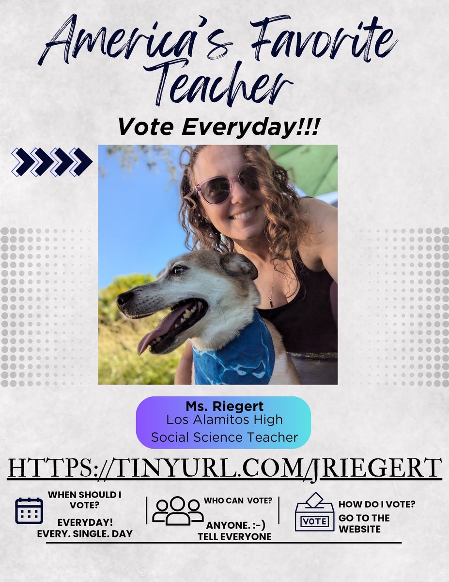 MsRiegert's tweet photo. Help me become America's favorite teacher! Voting starts Saturday https://t.co/C6Fu1OGw2E https://t.co/nxmlGrO7hg