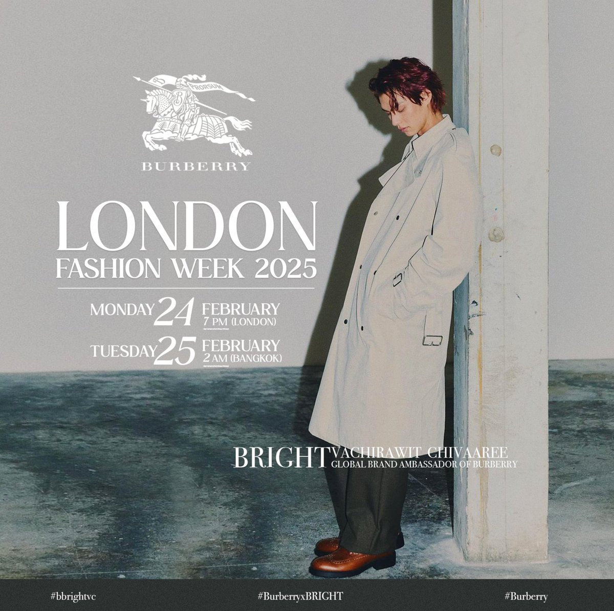 Krazyboy_11's tweet photo. The Burberry Winter Fashion Week 2025 will Happen Next Week. Please support Brother Bright.
Time Details:
7.00 PM 🇬🇧 (02.24.2025)
2.00 AM 🇹🇭 | 3.00 AM 🇵🇭 (02.25.2025)
Bright Vachirawit
#BurberryxBright
#bbrightvc
#burbbery
@bbrightvc
@Burberry https://t.co/Wmc3GXenV7