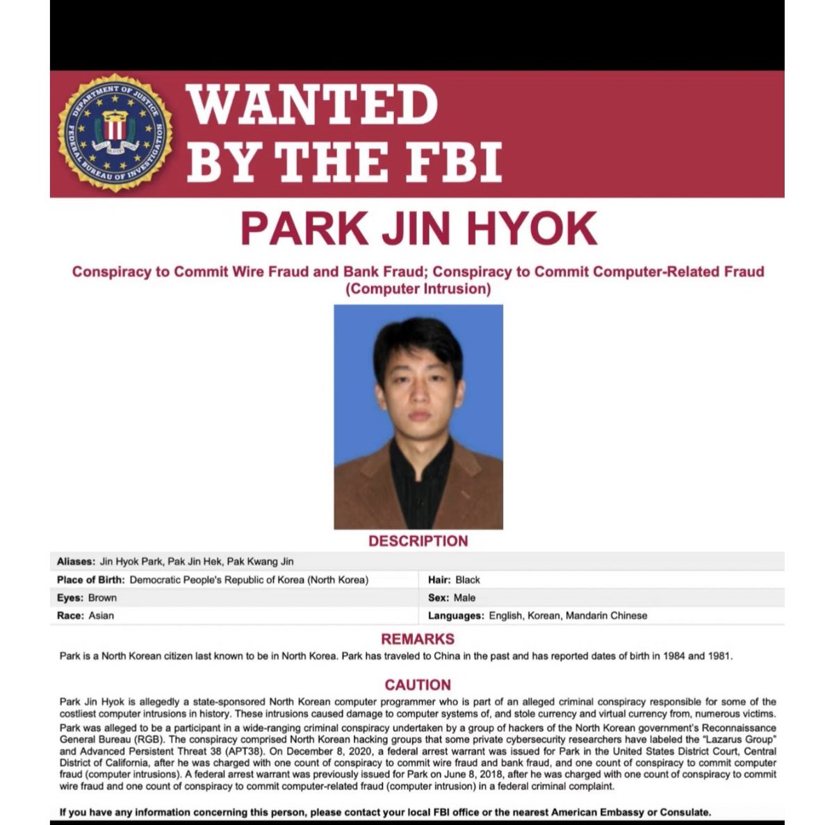 wangbuai's tweet image. 黑客找到了？！而且是四进宫🤡 6
这哥们是个狠人，曾经还盗过韩国的 #bithumb #yobit（yobit因为这事儿破产） 还有 #kucoin

来自朝鲜的 朴振赫（音译） 会三个国家的语言（中英朝鲜语）；除了以上，之前还黑过Sonic Music和Bangladesh‘s central park的经验；他隶属于Chosun Expo joint Venture