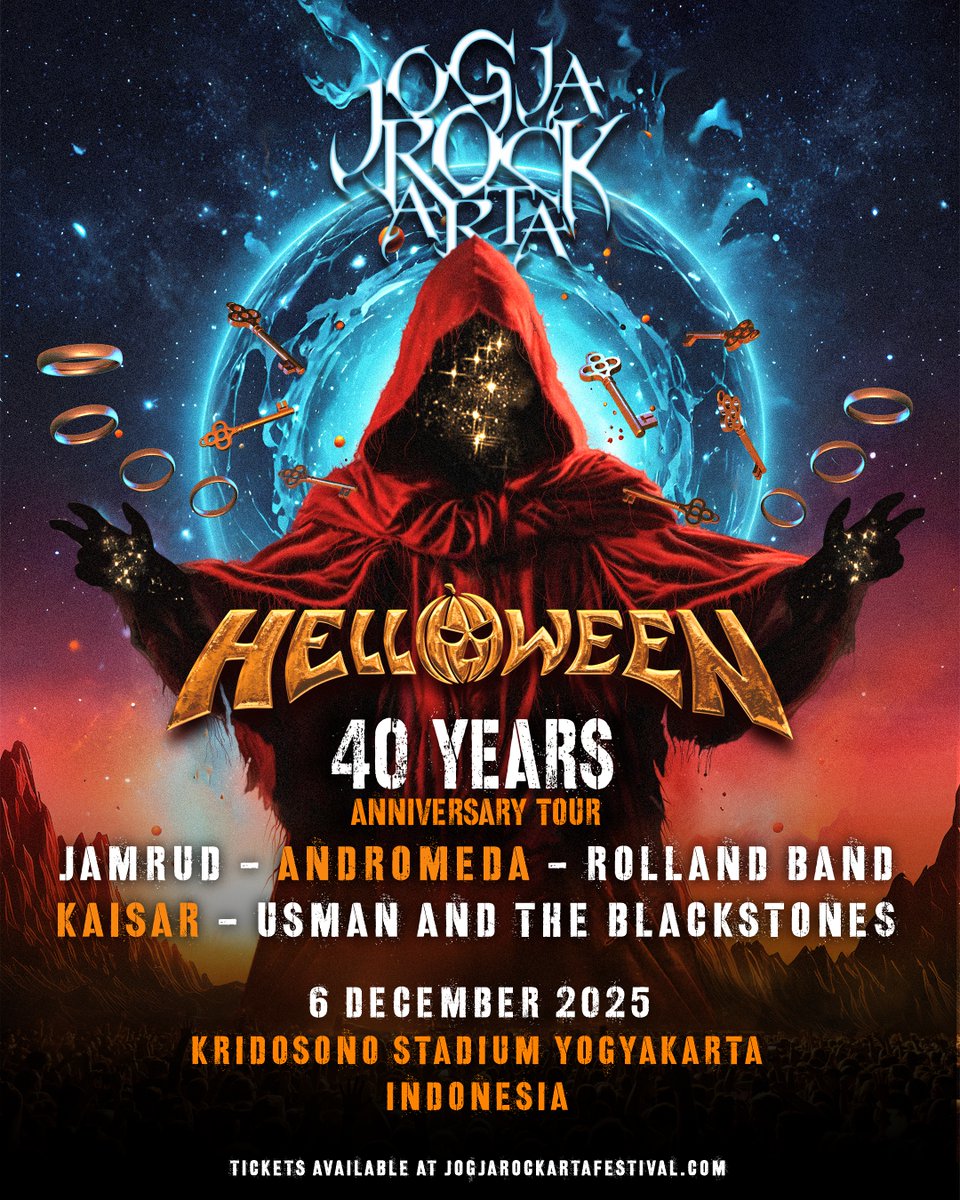 For the first time since our reunion, HELLOWEEN will play in Indonesia! 🇮🇩 🎸

Join us at JogjaROCKarta Festival on December 6, 2025, for a night of pumpkins, power, and pure metal madness! 🧡⚡️

🎫 Tickets: jogjarockartafestival.com

#helloween #40yearsanniversarytour