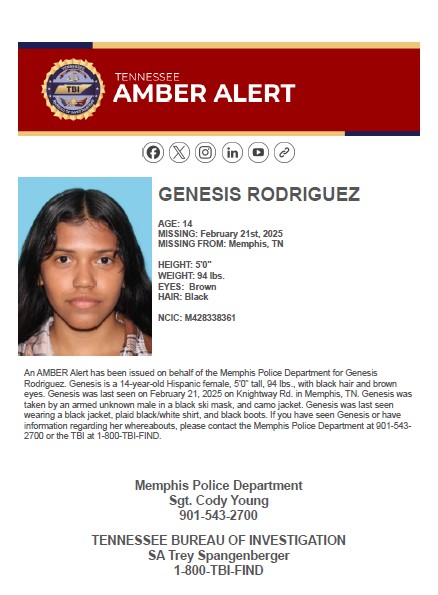 TBInvestigation's tweet photo. MORE:  Genesis is 5'0", 94 lbs, with brown eyes and black hair. 

She was taken by an armed unknown male wearing a ski mask and a camo jacket.

Have info? Call 1-800-TBI-FIND.
#TNAMBERALERT https://t.co/67nTVF134F
