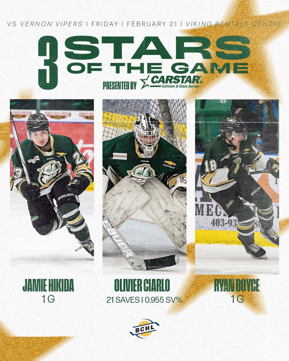 Tonight’s 3 Stars of the Game presented by Carstar Okotoks ⭐️