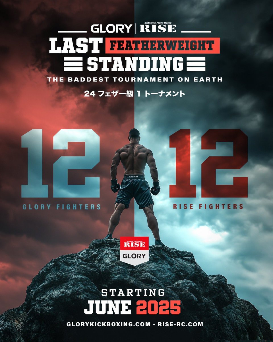 RISE_2003's tweet photo. /✨
#GLORY ⚔️ #RISE
~The Last Featherweight Standing,
the baddest tournament on earth🌏~
\✨
✔️トーナメント概要
計24名でのトーナメント
RISE 12名
GLORY 12名
🗓️6月21日横浜BUNTAI大会 START
※出場選手、トーナメント形式詳細は追ってお知らせいたします
#LASTFWSTANDING #GLORY_RISE_GP