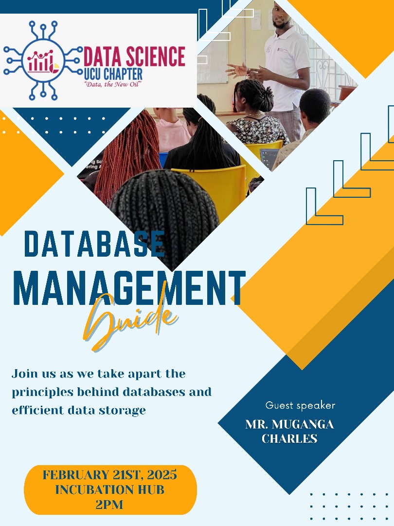 DataScienceUCU's tweet photo. Did you join us yesterday? We had a fruitful session in the principles of database management. Special gratitude to Mr @MugangaCharles5 and we can't wait for phase two soon 😊
See you next time, same place. 💯 https://t.co/UhtvFJF3Pt