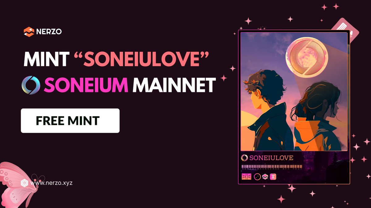NERZO (@_nerzo_) on Twitter photo SONEULOVE ON <a href="/soneium/">Soneium ๐ฟ</a> โจ
๐Free Mint : nerzo.xyz/soneulove
Celebrate our 6th NFT on SuperChainverse Fest
๐RT๐ & Comment Address SONEULOVE ON <a href="/soneium/">Soneium ๐ฟ</a> โจ
๐Free Mint : nerzo.xyz/soneulove
Celebrate our 6th NFT on SuperChainverse Fest
๐RT๐ & Comment Address