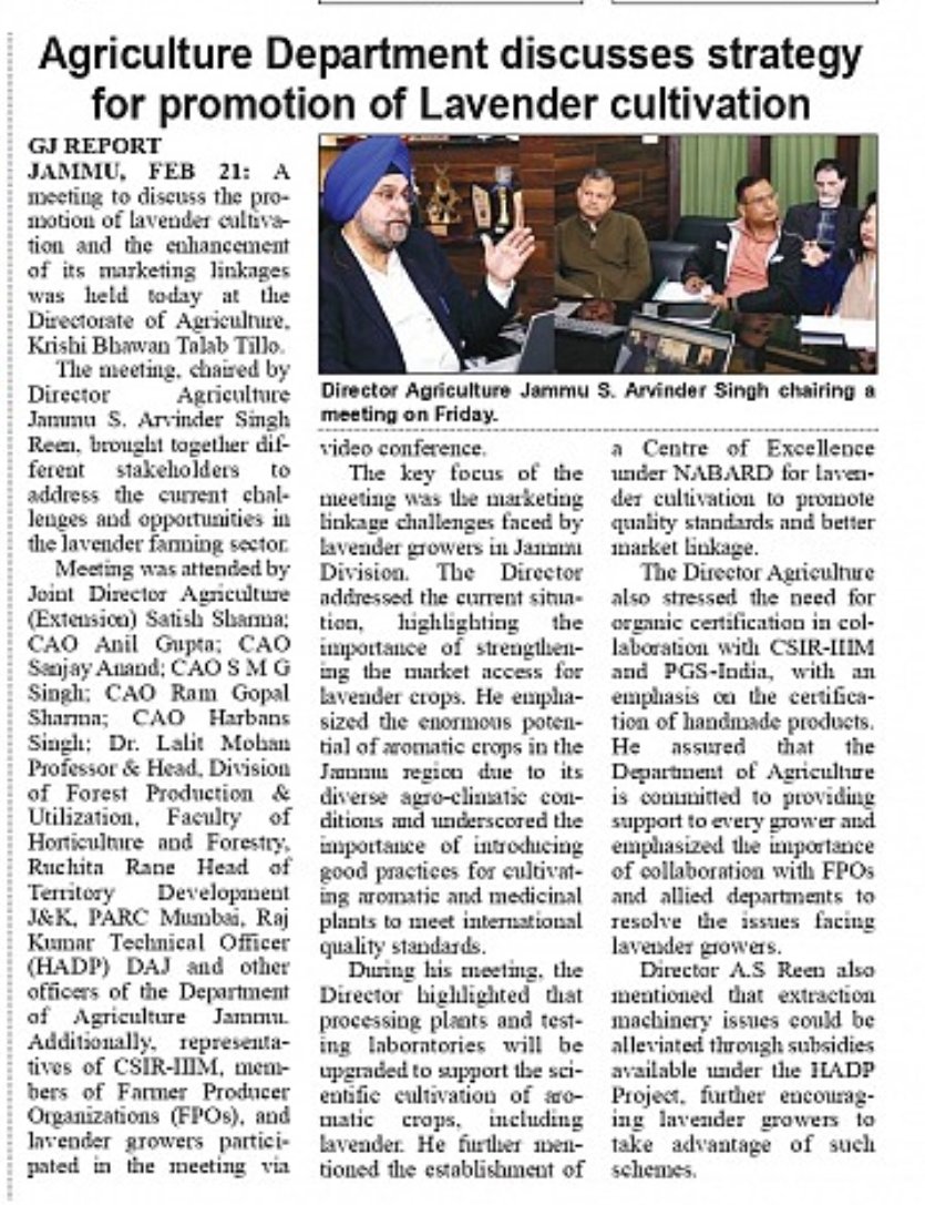 diragrijammu's tweet image. Director #agriculture Jammu S. A.S Reen discusses strategy for Promotion of Lavender Cultivation in Jammu Division @earlytimesjk @kashmiruzma @dainiksavera #GreaterJammu